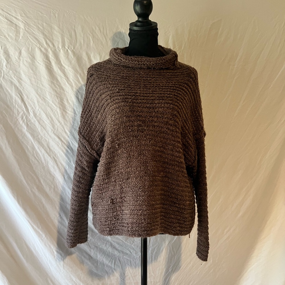 Aerie Brown Knit Oversized Turtleneck Sweater